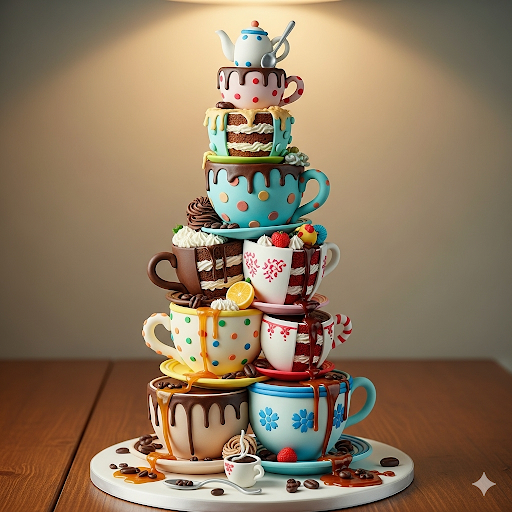 A cake made of stacked teacups